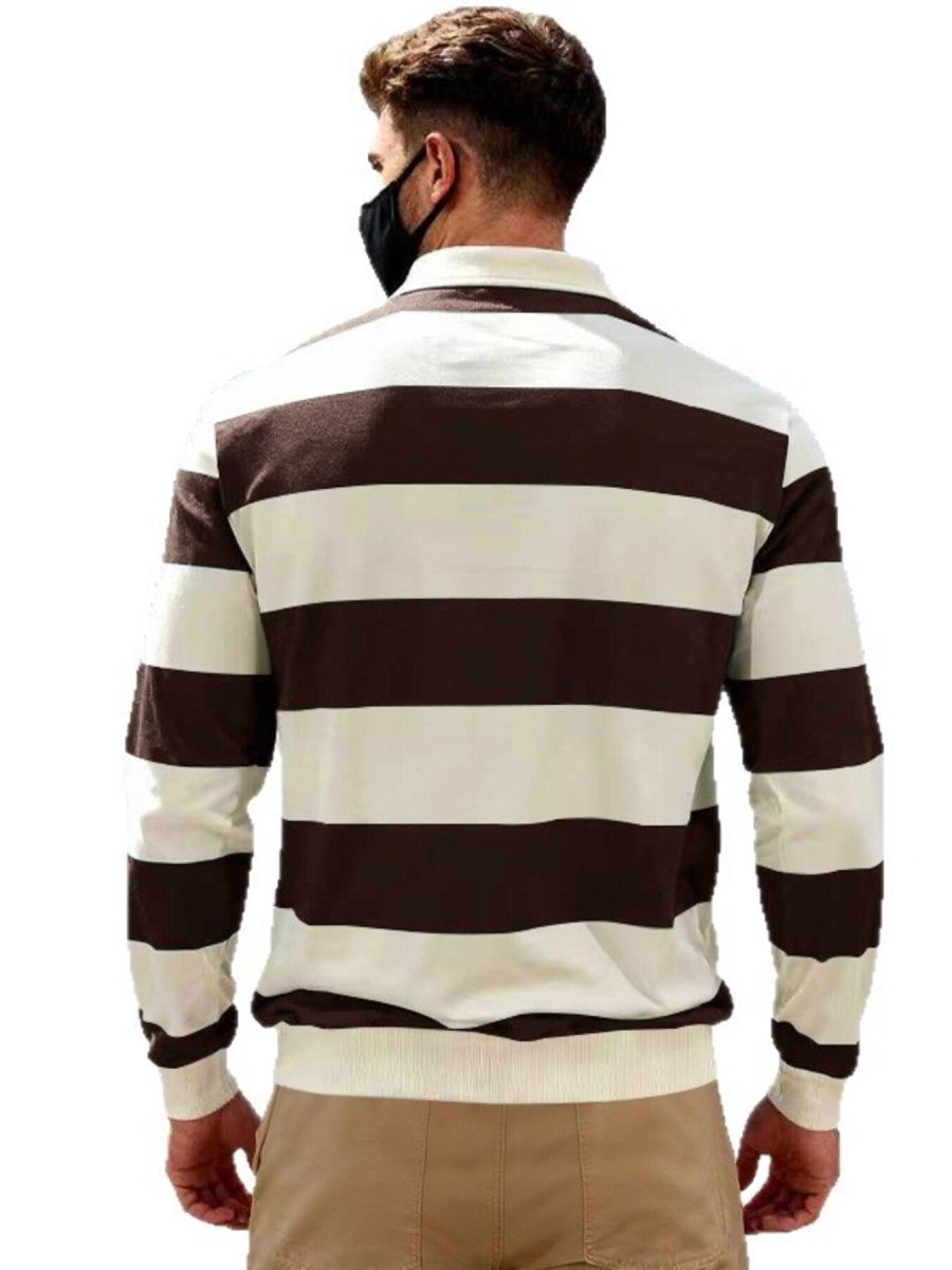 Men's Full Size Classic Striped Long-Sleeve Polo Plus Size - WowStore.live