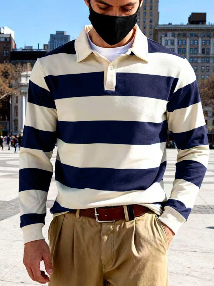 Men's Full Size Classic Striped Long-Sleeve Polo Plus Size - WowStore.live