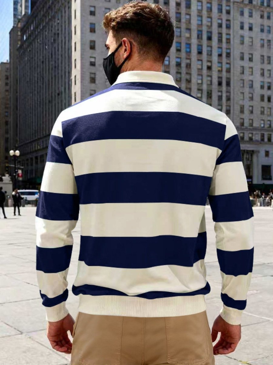 Men's Full Size Classic Striped Long-Sleeve Polo Plus Size - WowStore.live