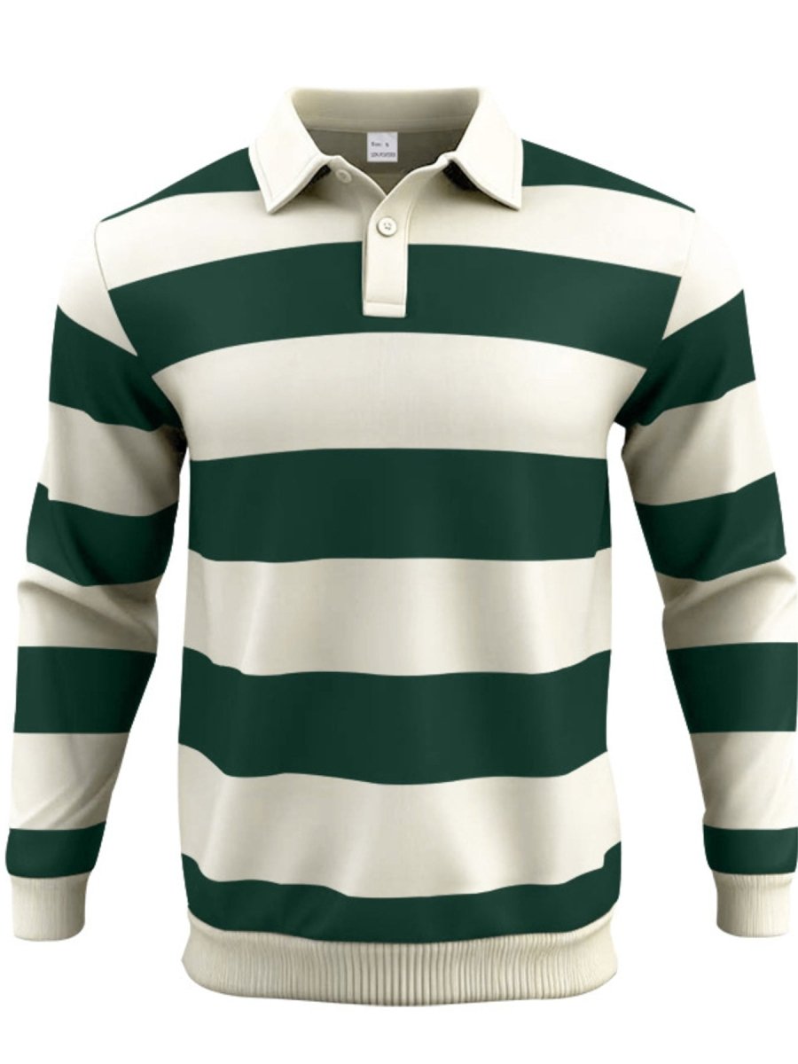 Men's Full Size Classic Striped Long-Sleeve Polo Plus Size - WowStore.live