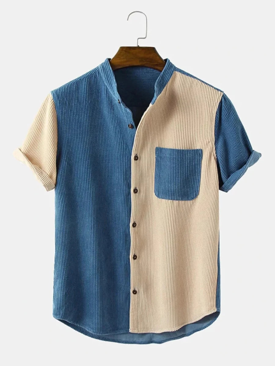 Men's Full Size Color Block Corduroy Shirt Plus Size - WowStore.live