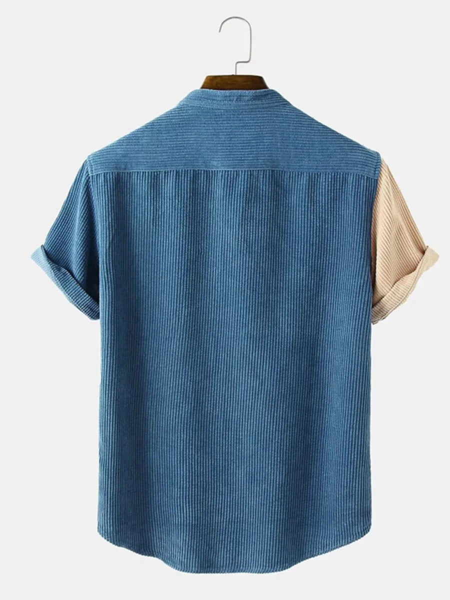 Men's Full Size Color Block Corduroy Shirt Plus Size - WowStore.live
