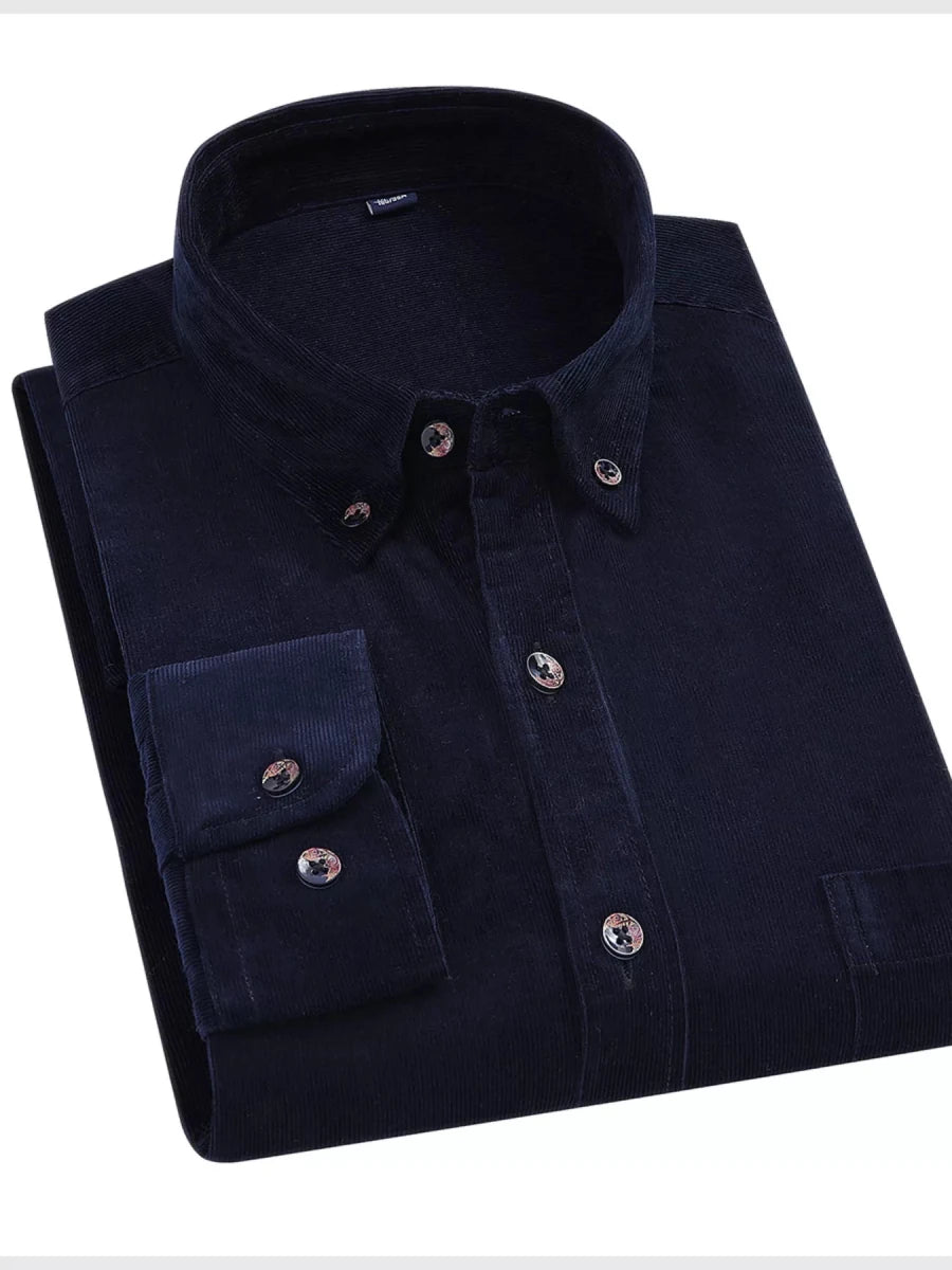 Men's Full Size Corduroy Long Sleeve Button - Down Shirt Plus Size - Wow Store