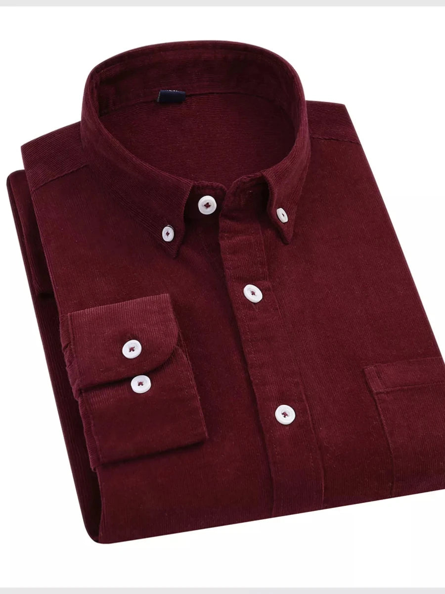 Men's Full Size Corduroy Long Sleeve Button - Down Shirt Plus Size - Wow Store