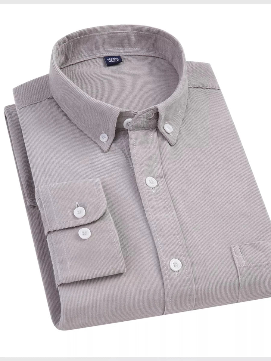 Men's Full Size Corduroy Long Sleeve Button - Down Shirt Plus Size - Wow Store