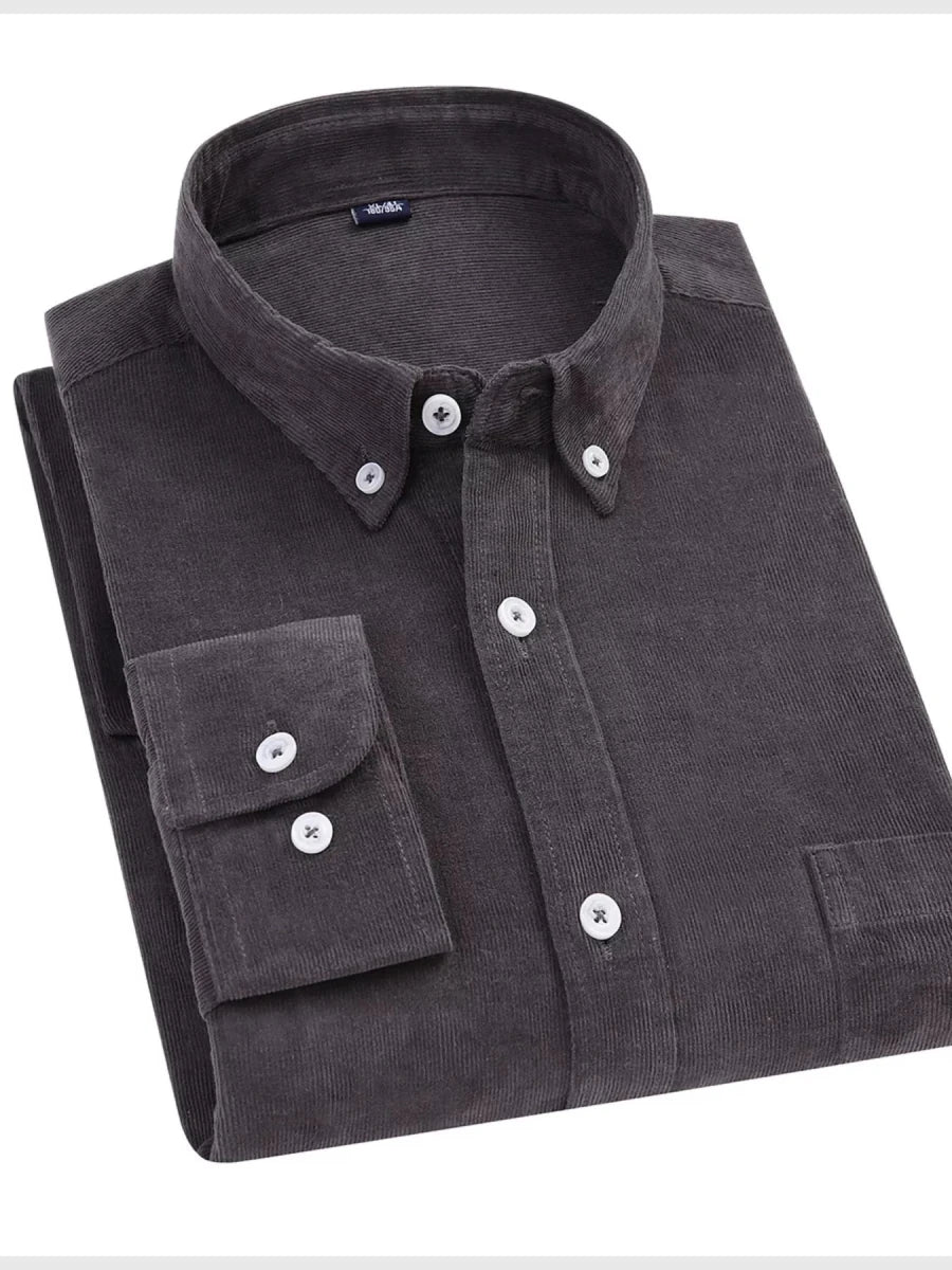 Men's Full Size Corduroy Long Sleeve Button - Down Shirt Plus Size - Wow Store