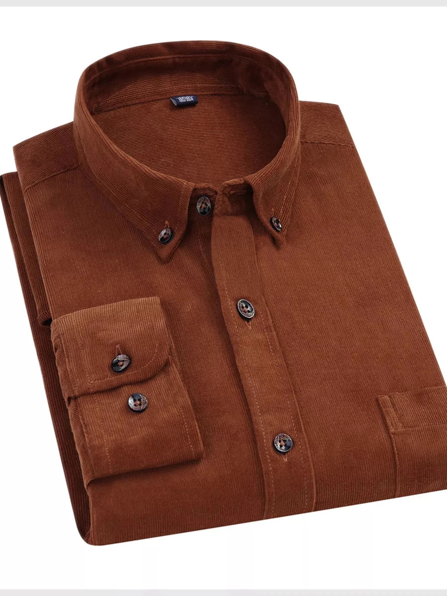 Men's Full Size Corduroy Long Sleeve Button - Down Shirt Plus Size - Wow Store