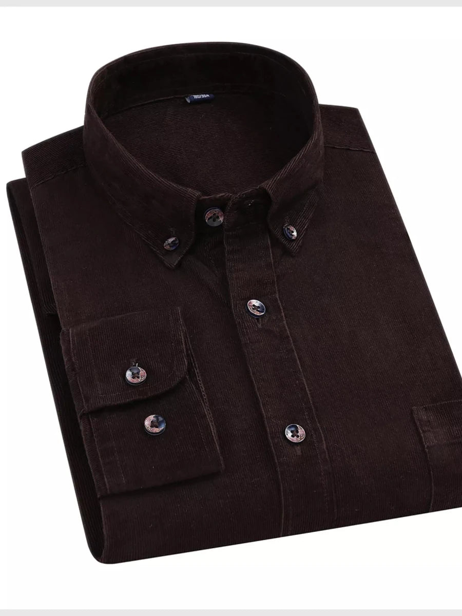 Men's Full Size Corduroy Long Sleeve Button - Down Shirt Plus Size - Wow Store