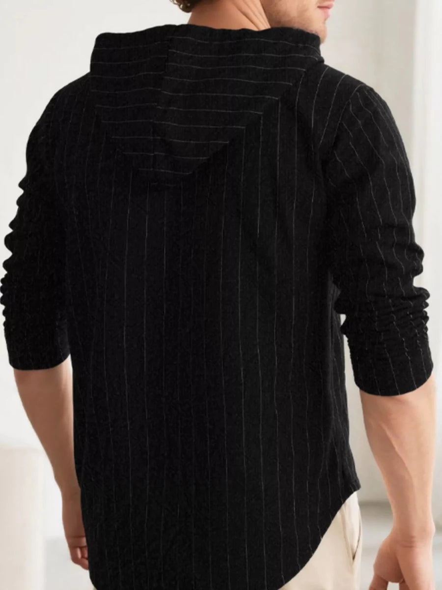 Men's Full Size Drawstring Hooded Button Up Shirt Plus Size - WowStore.live