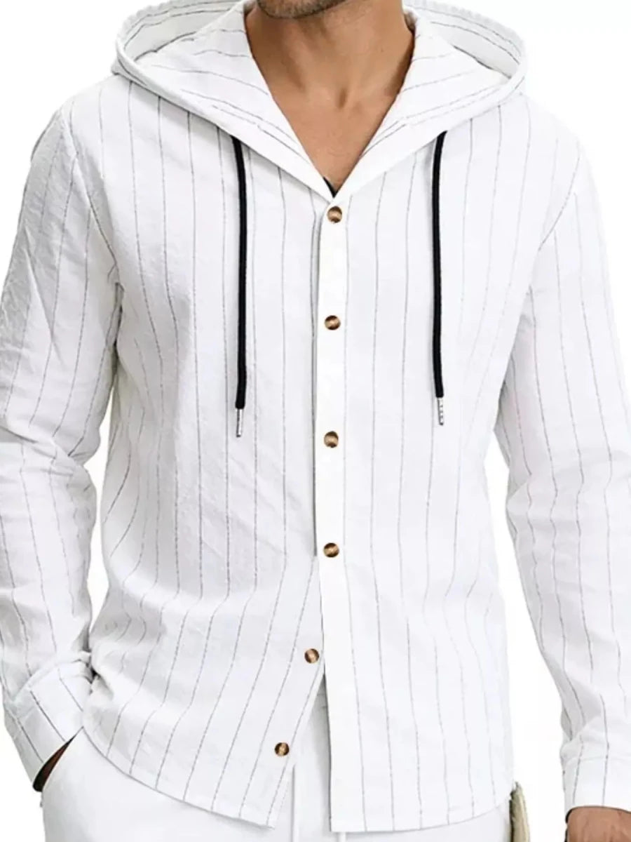 Men's Full Size Drawstring Hooded Button Up Shirt Plus Size - WowStore.live
