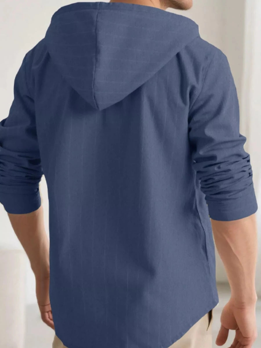 Men's Full Size Drawstring Hooded Button Up Shirt Plus Size - WowStore.live