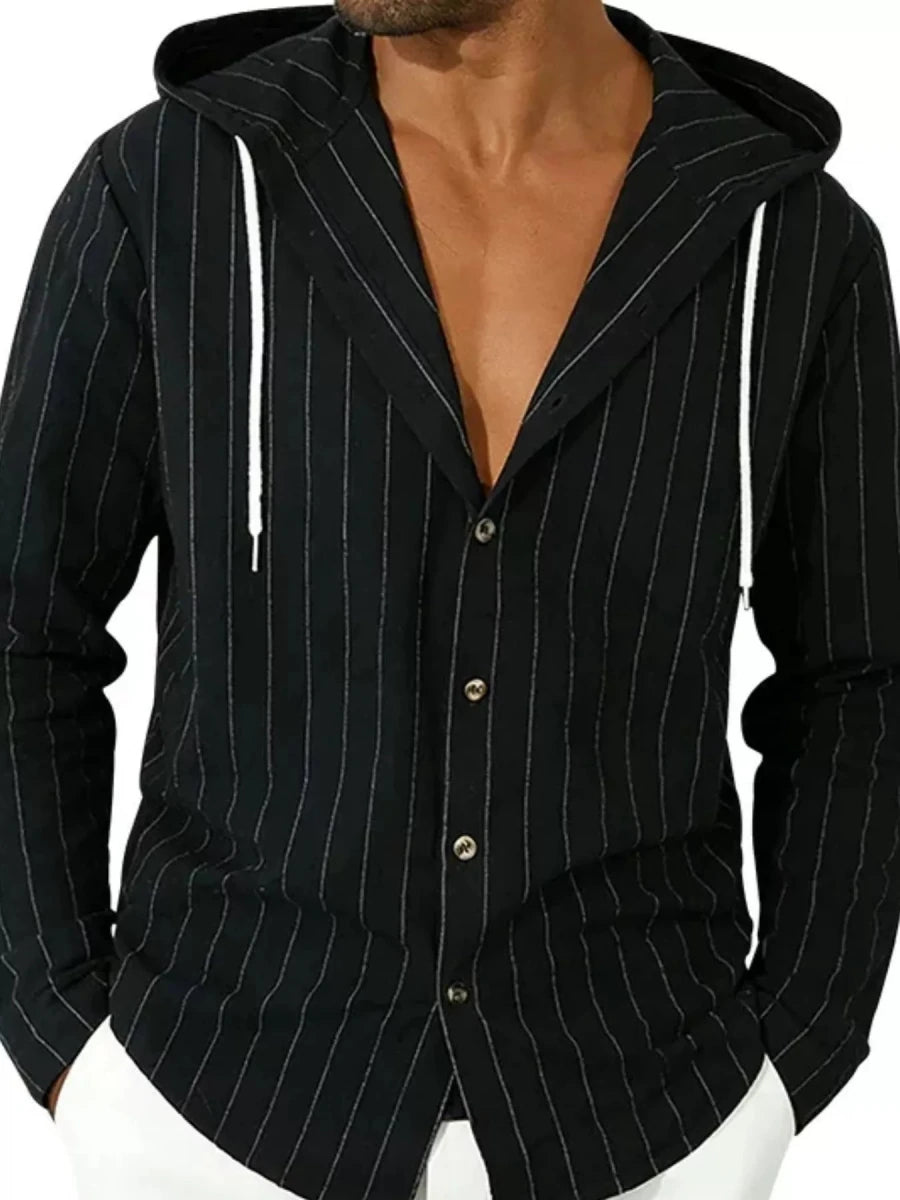 Men's Full Size Drawstring Hooded Button Up Shirt Plus Size - WowStore.live