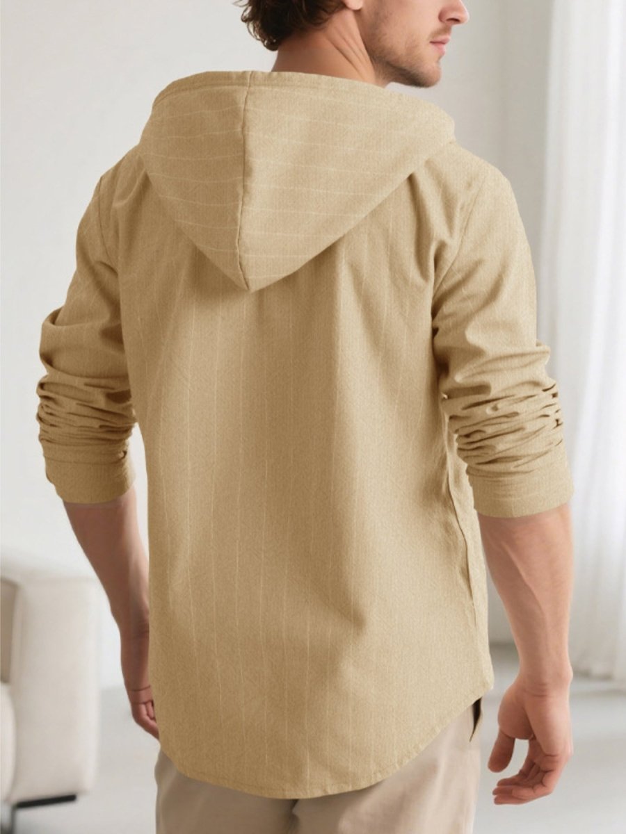 Men's Full Size Drawstring Hooded Button Up Shirt Plus Size - WowStore.live