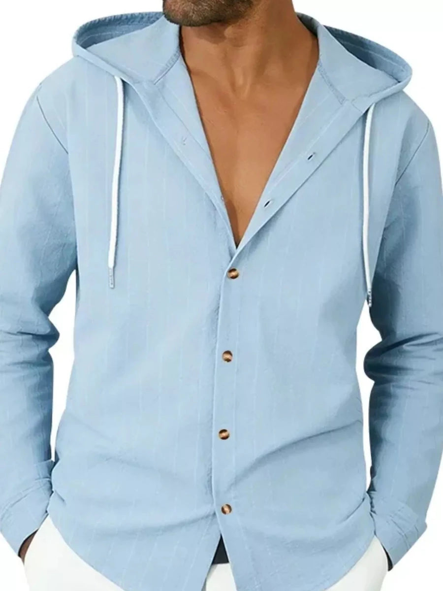 Men's Full Size Drawstring Hooded Button Up Shirt Plus Size - WowStore.live