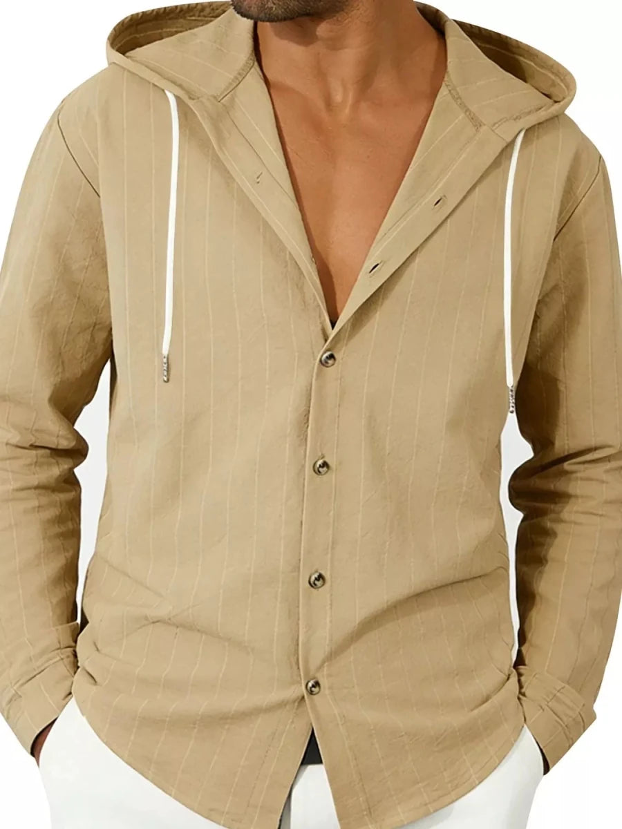 Men's Full Size Drawstring Hooded Button Up Shirt Plus Size - WowStore.live