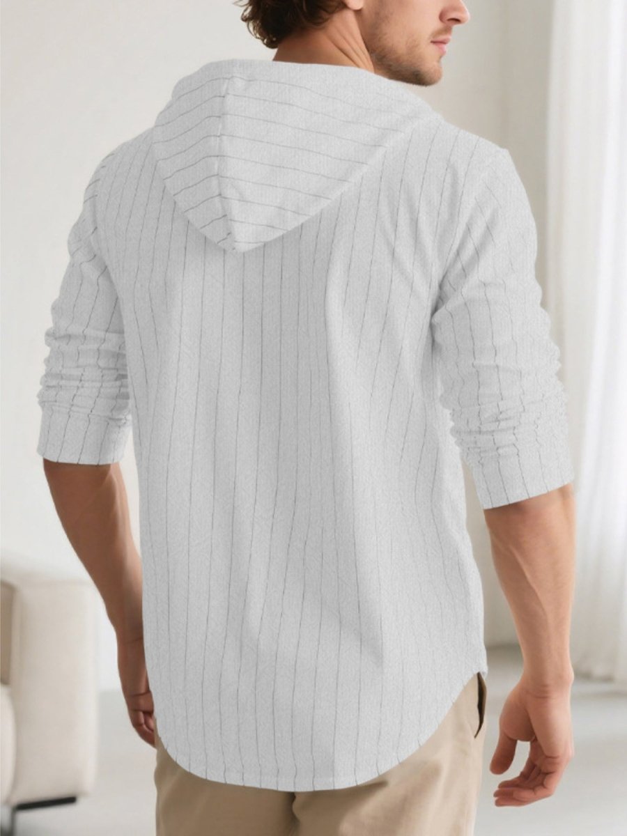 Men's Full Size Drawstring Hooded Button Up Shirt Plus Size - WowStore.live