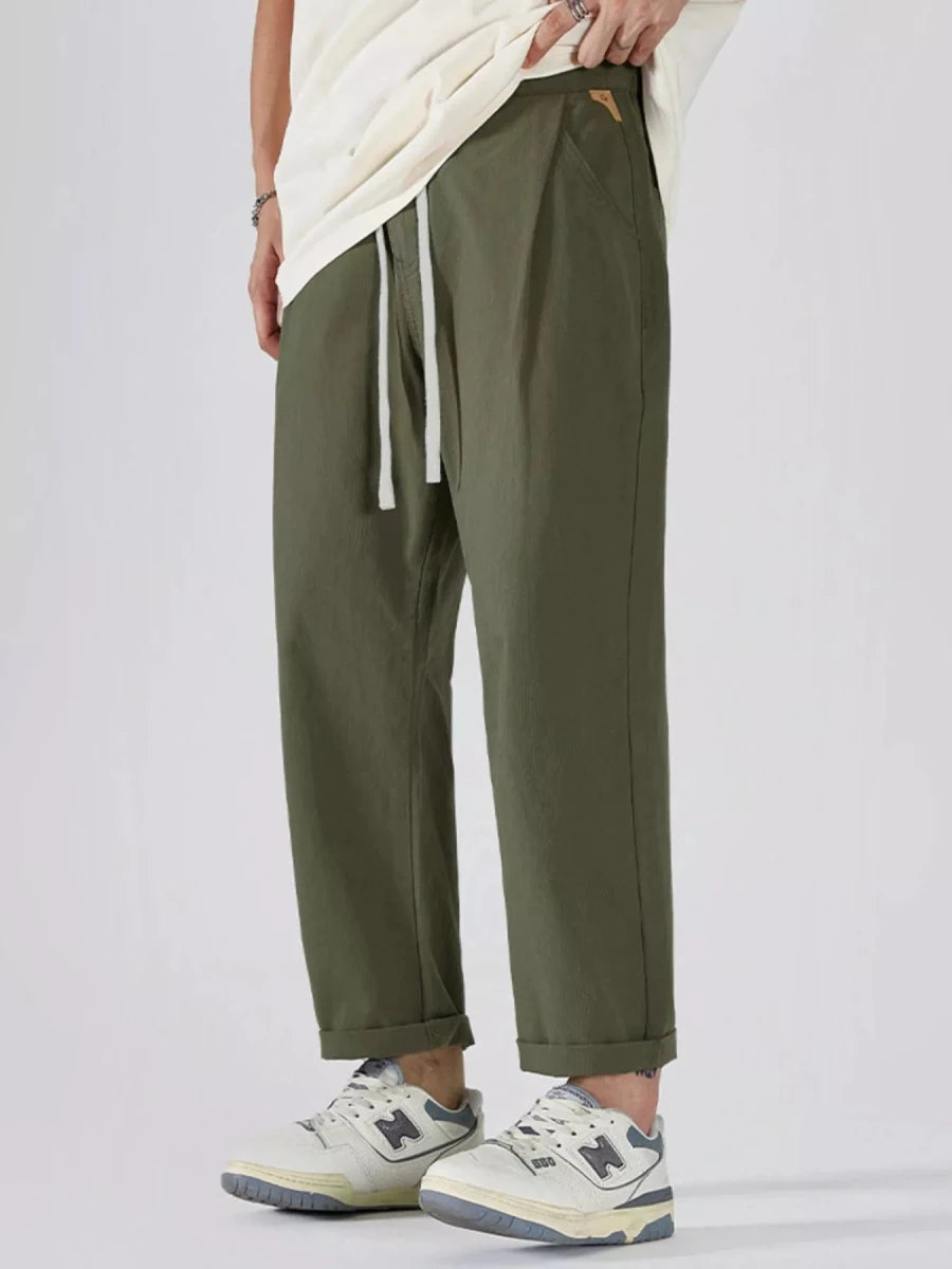 Men's Full Size Drawstring Wide Leg Pants Plus Size - Comfortable relaxed fit pants in navy blue