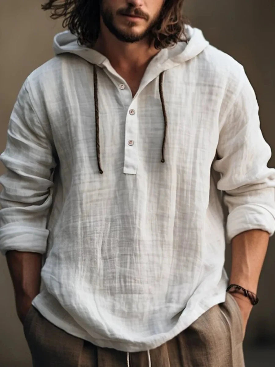 Men's Full Size Half Button Long Sleeve Hoodie - Wow Store
