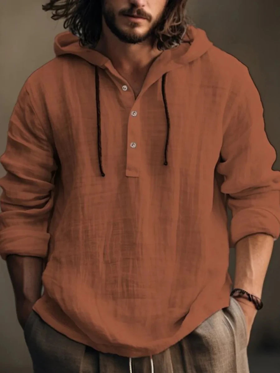 Men's Full Size Half Button Long Sleeve Hoodie - Wow Store