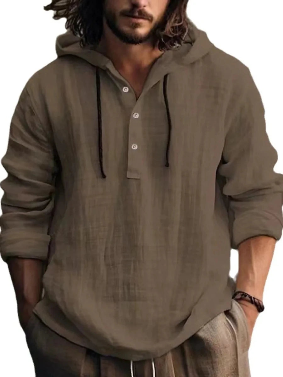 Men's Full Size Half Button Long Sleeve Hoodie - Wow Store