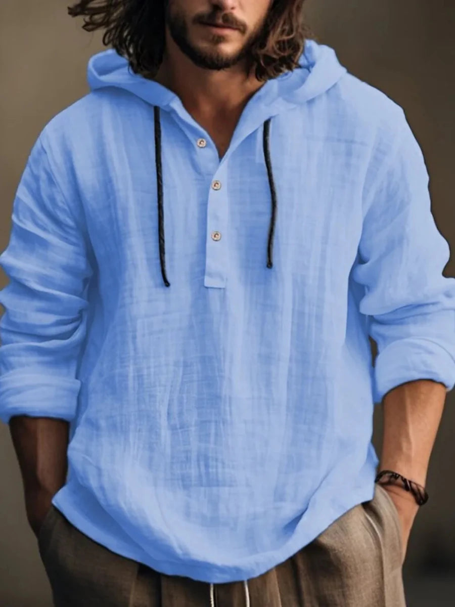 Men's Full Size Half Button Long Sleeve Hoodie - Wow Store