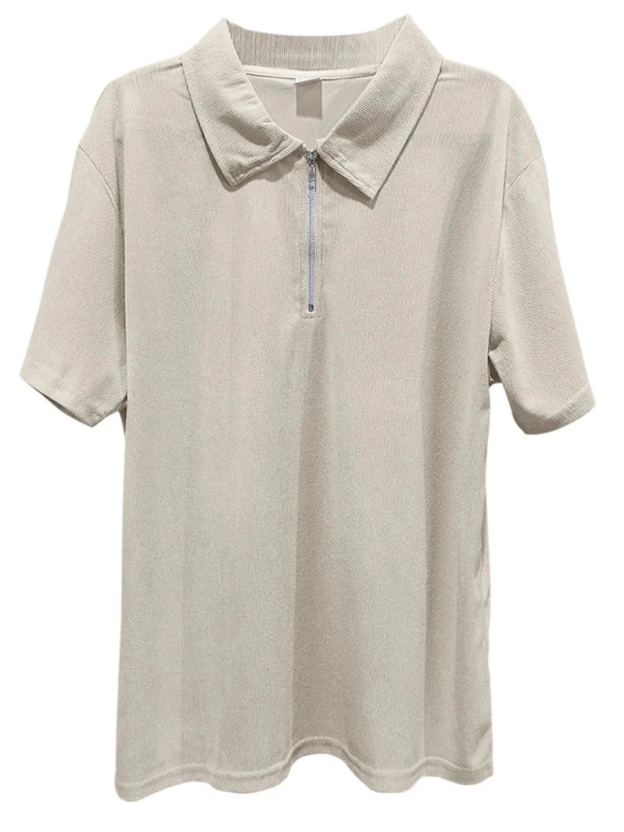 Men's Full Size Quarter Zip Short Sleeve Polo and Pants Set Plus Size - Wow Store