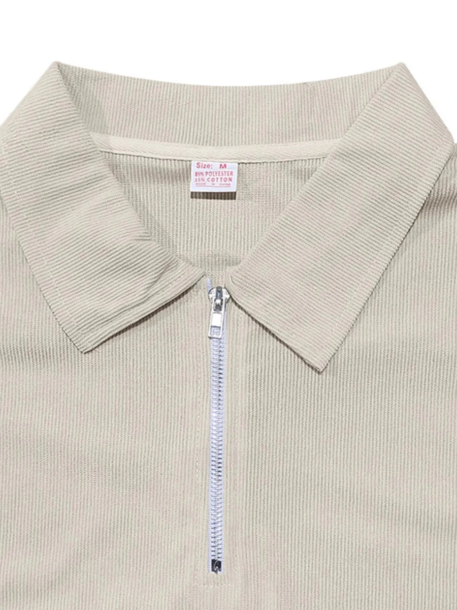 Men's Full Size Quarter Zip Short Sleeve Polo and Pants Set Plus Size - Wow Store