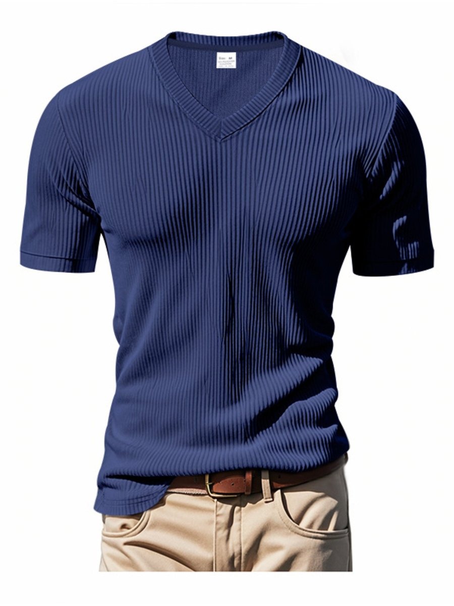 Men's Full Size Ribbed V-Neck T-Shirt Plus Size - WowStore.live