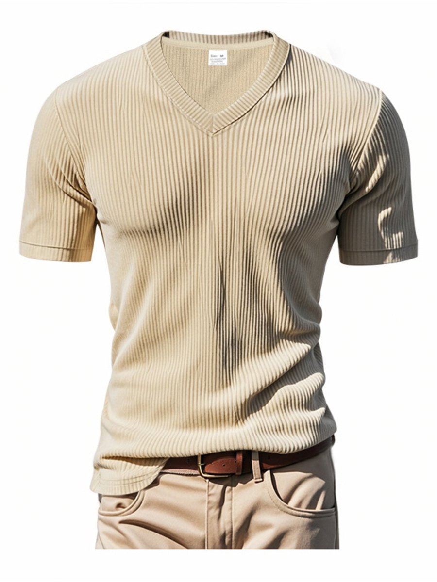 Men's Full Size Ribbed V-Neck T-Shirt Plus Size - WowStore.live