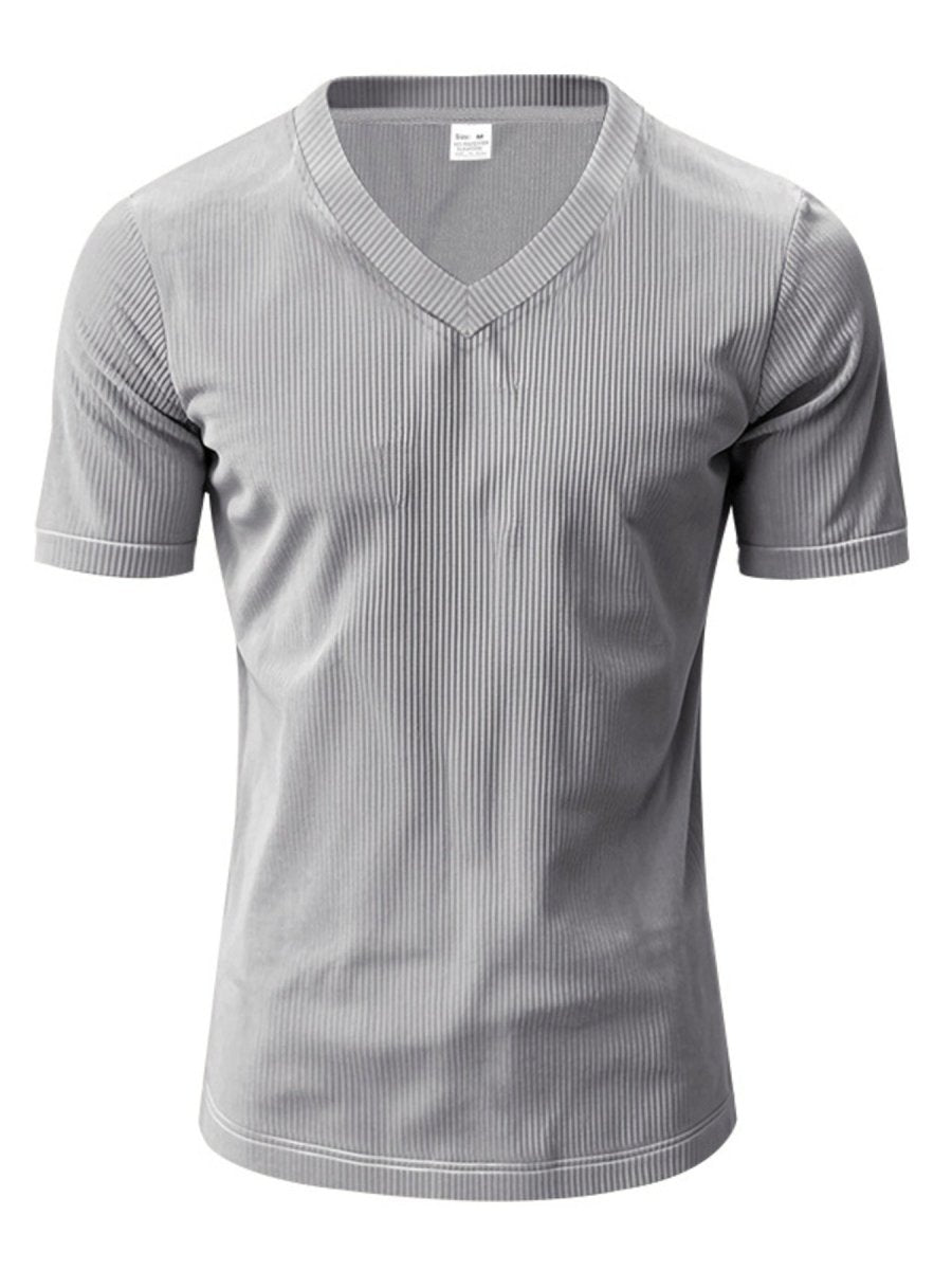 Men's Full Size Ribbed V-Neck T-Shirt Plus Size - WowStore.live
