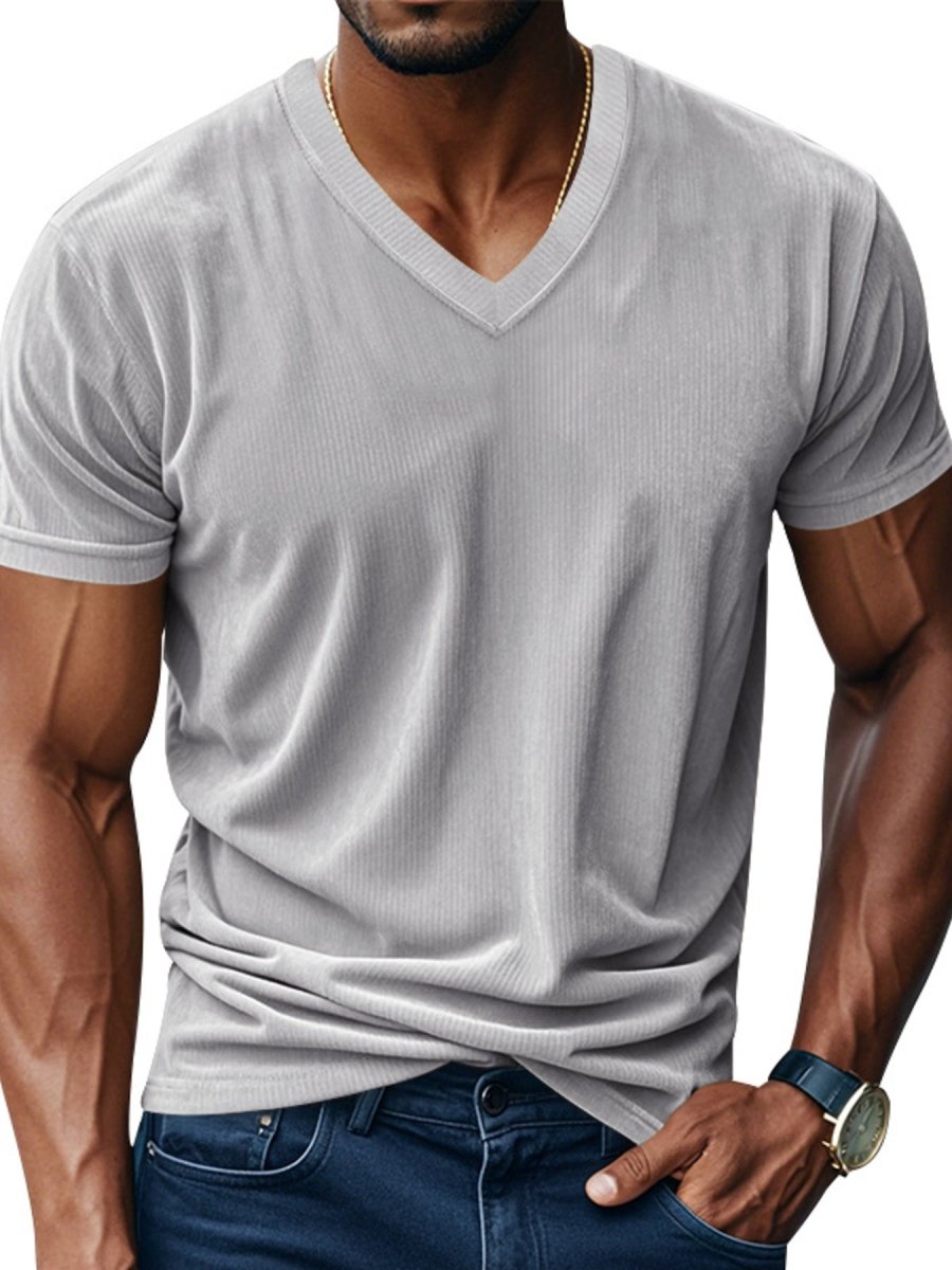 Men's Full Size Ribbed V-Neck T-Shirt Plus Size - WowStore.live
