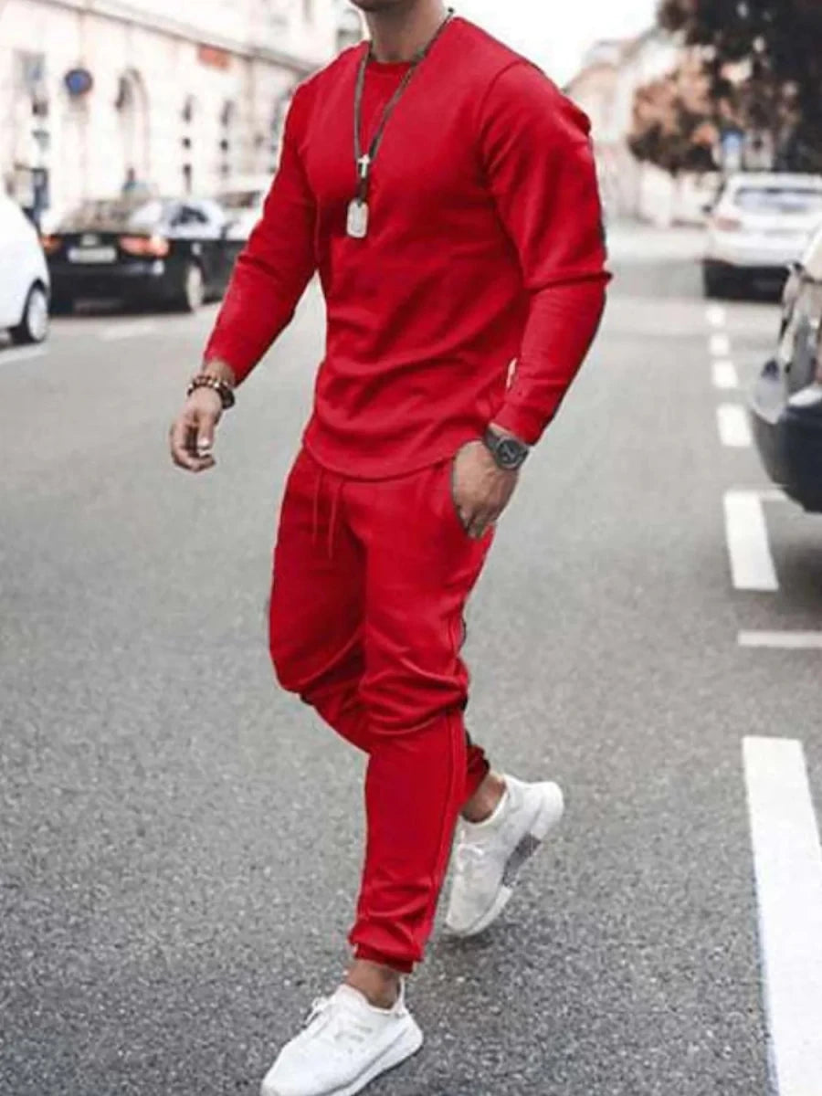 Men's Full Size Round Neck Long Sleeve Top and Pants Set Plus Size - Wow Store