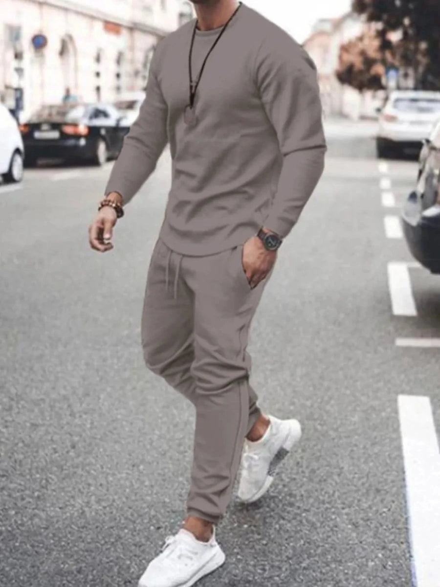 Men's Full Size Round Neck Long Sleeve Top and Pants Set Plus Size - Wow Store
