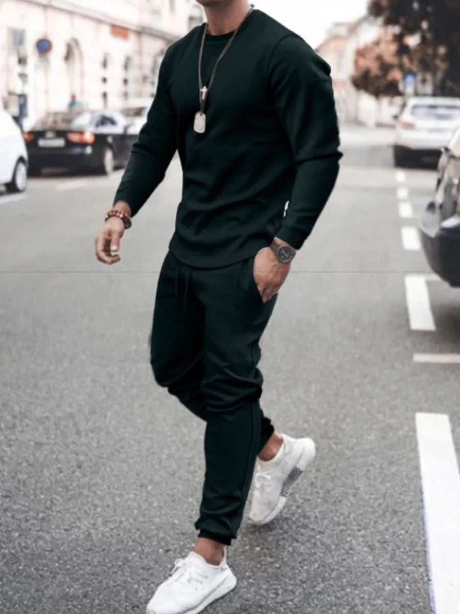 Men's Full Size Round Neck Long Sleeve Top and Pants Set Plus Size - Wow Store