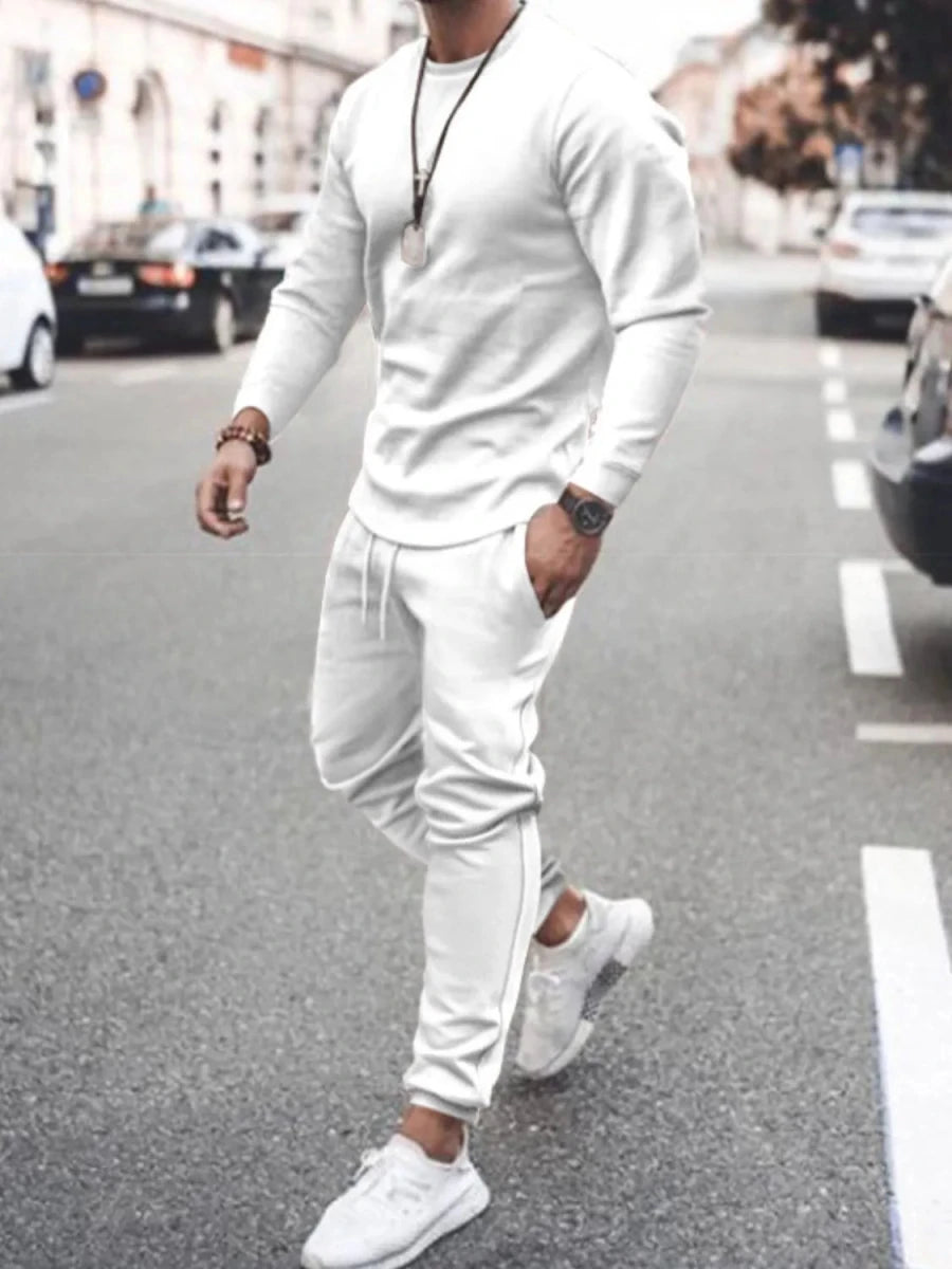 Men's Full Size Round Neck Long Sleeve Top and Pants Set Plus Size in black - Comfortable casual loungewear for men