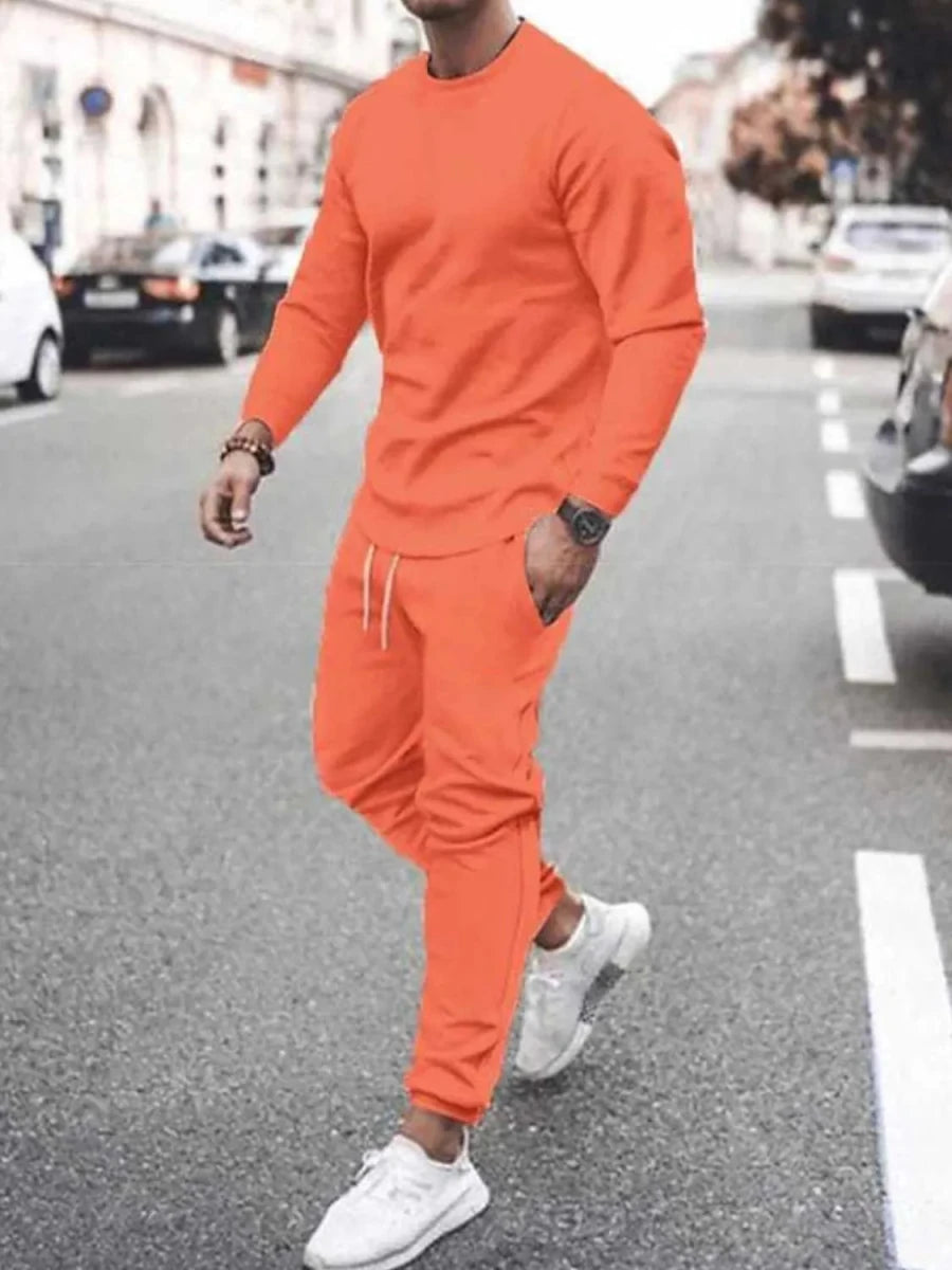 Men's Full Size Round Neck Long Sleeve Top and Pants Set Plus Size - Wow Store