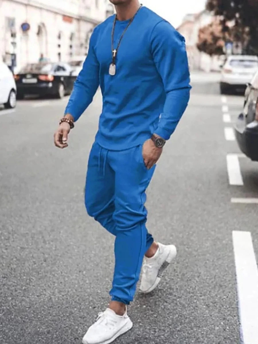 Men's Full Size Round Neck Long Sleeve Top and Pants Set Plus Size - Wow Store