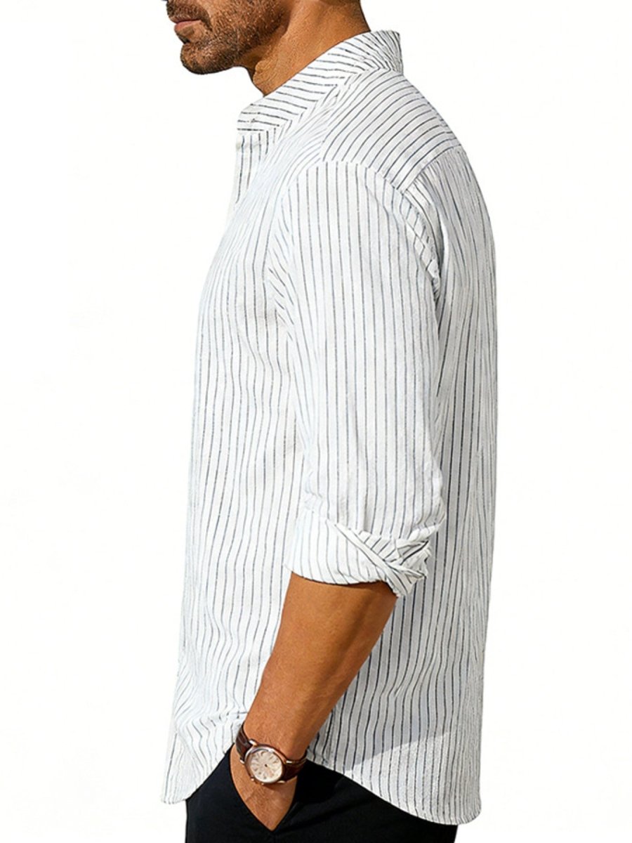 Men's Full Size Striped Long Sleeve Shirt Plus Size - WowStore.live
