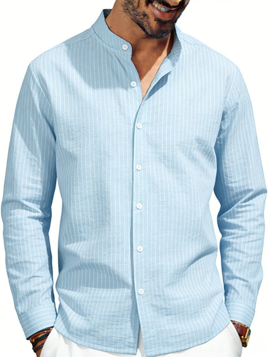 Men's Full Size Striped Long Sleeve Shirt Plus Size - WowStore.live