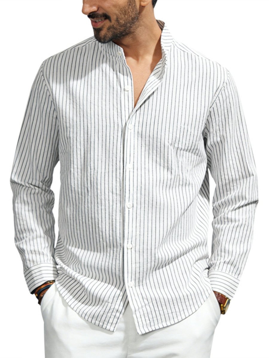 Men's Full Size Striped Long Sleeve Shirt Plus Size - WowStore.live