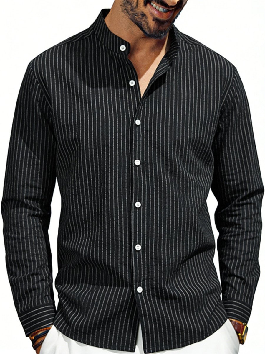 Men's Full Size Striped Long Sleeve Shirt Plus Size - WowStore.live