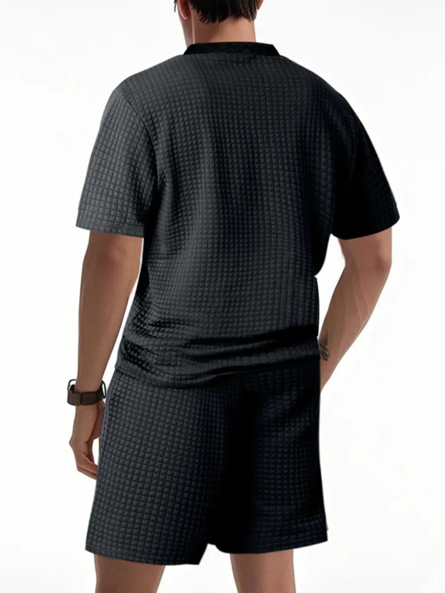 Men's Full Size Textured Round Neck Top and Shorts Set Plus SIze - Wow Store