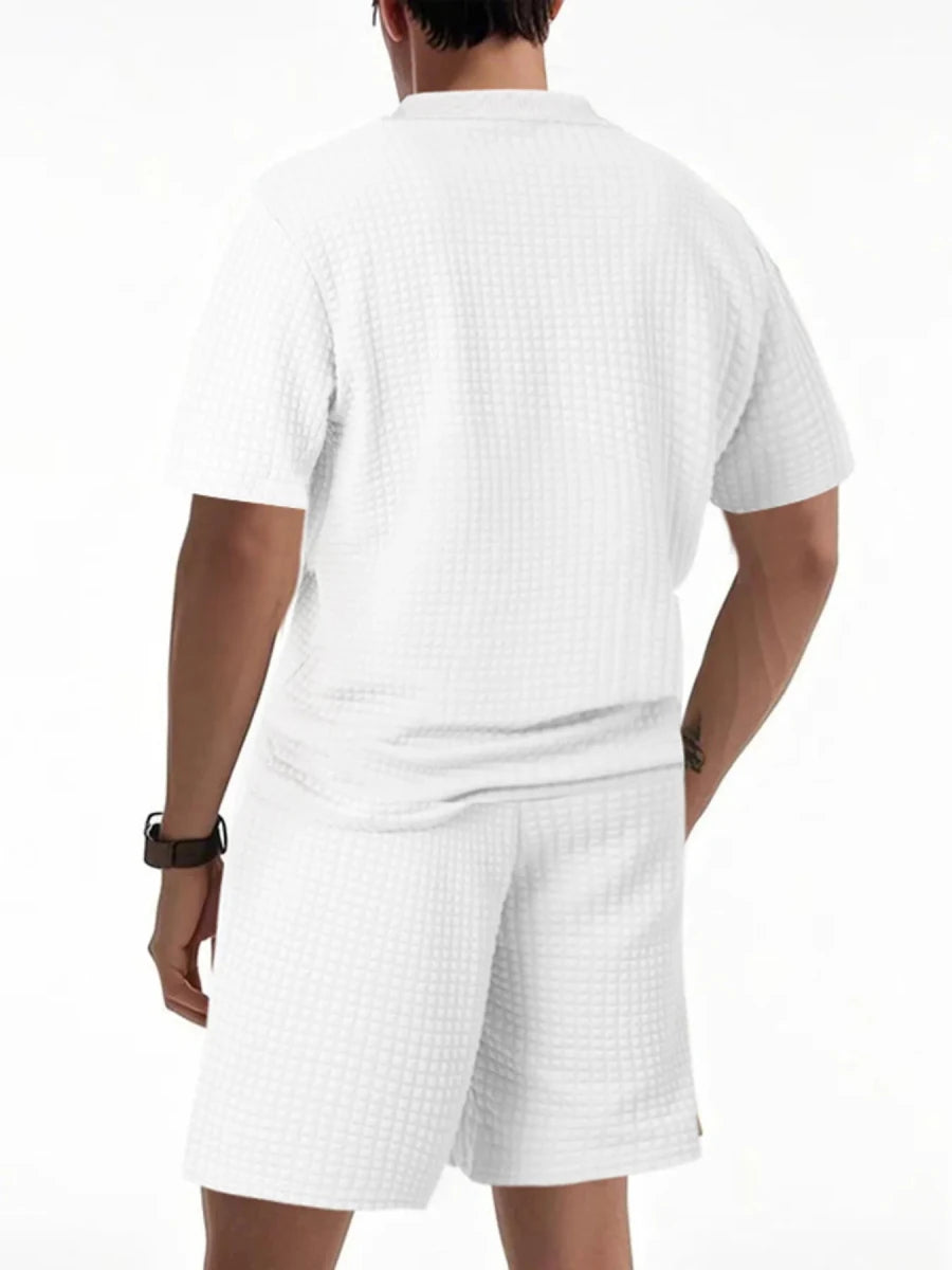Men's Full Size Textured Round Neck Top and Shorts Set Plus SIze - Wow Store