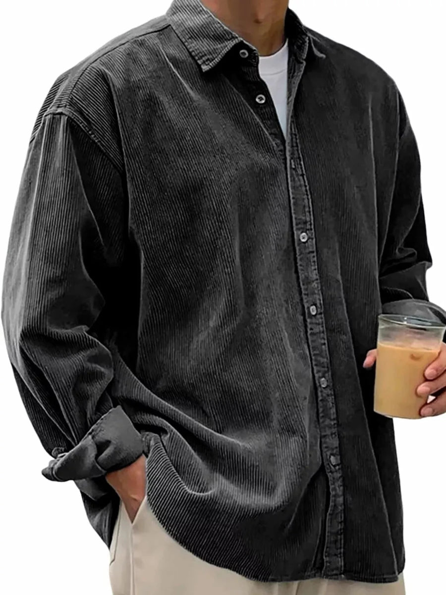 Men's Full Size Vintage Corduroy Long Sleeve Shirt Plus Size - Wow Store