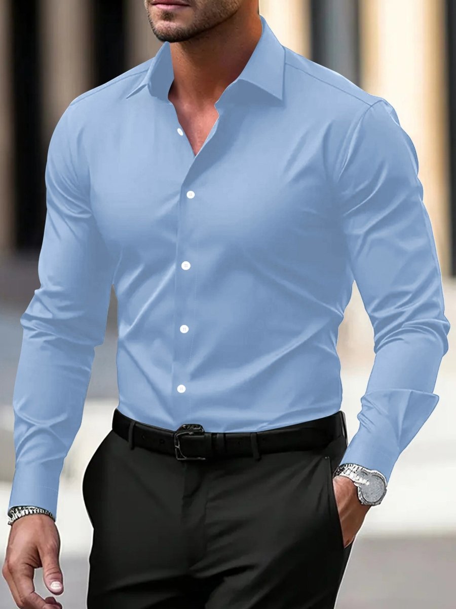 Men's Long-Sleeve Button-Up Shirt, 7 Colours in sky blue