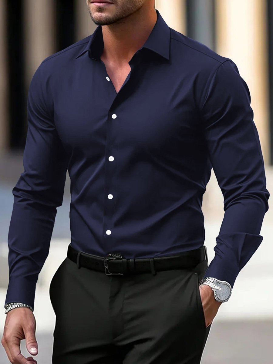 Men's Long-Sleeve Button-Up Shirt, 7 Colours in navy blue
