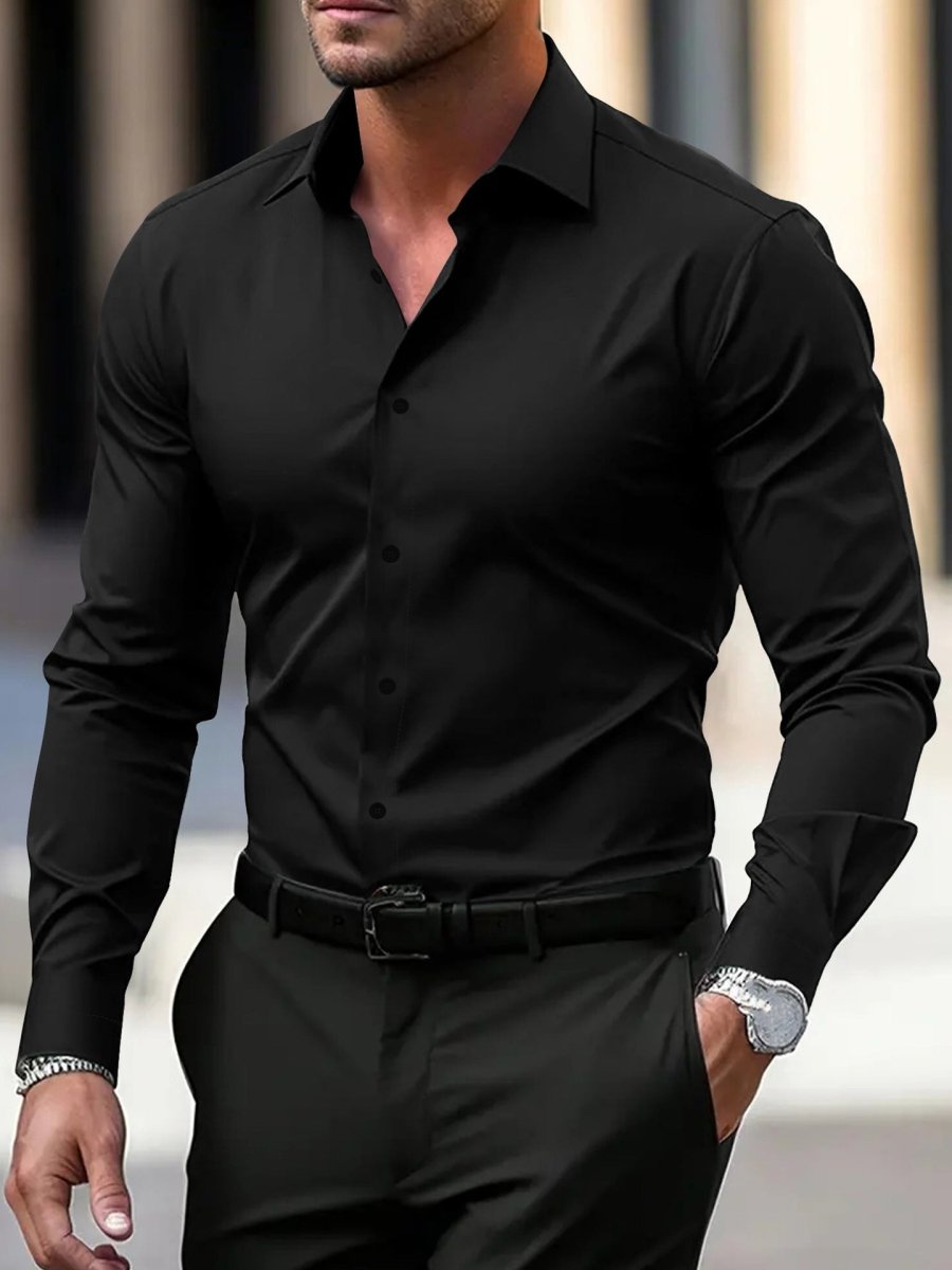 Men's Long-Sleeve Button-Up Shirt, 7 Colours in black