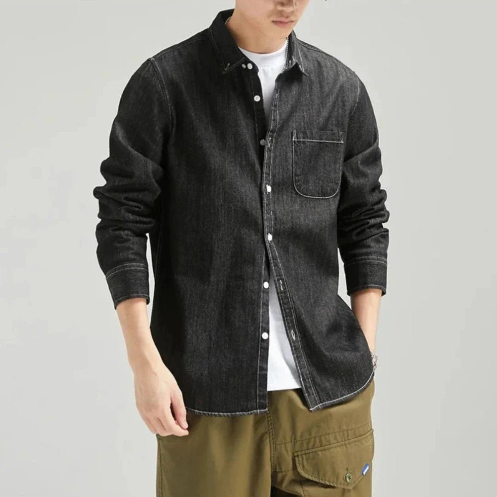 Mens Long Sleeve Single Pocket Denim Shirt - Wow Store