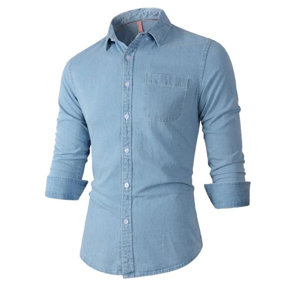 Mens Long Sleeve Single Pocket Denim Shirt - Wow Store