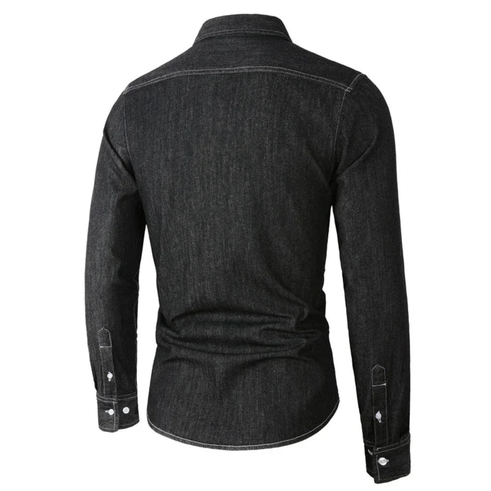 Mens Long Sleeve Single Pocket Denim Shirt - Wow Store